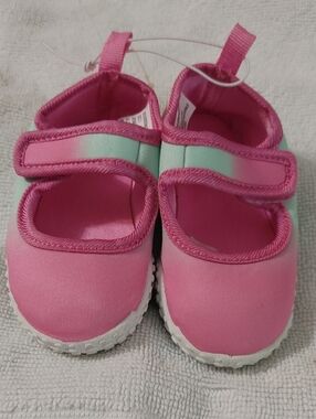 Baby Girls Pink Walker Shoes with Mint Accent